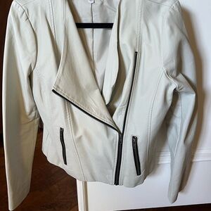 BB Dakota Cream Leather Jacket with Zipper Accents